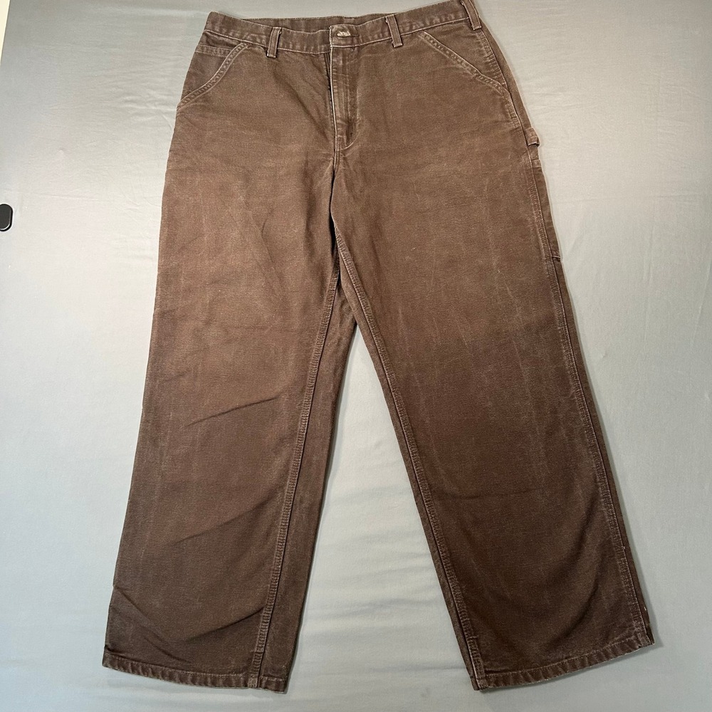 Carhartt Carpenter Pants Mens 35x30 Brown Good Duck Canvas Loose Fit Utility